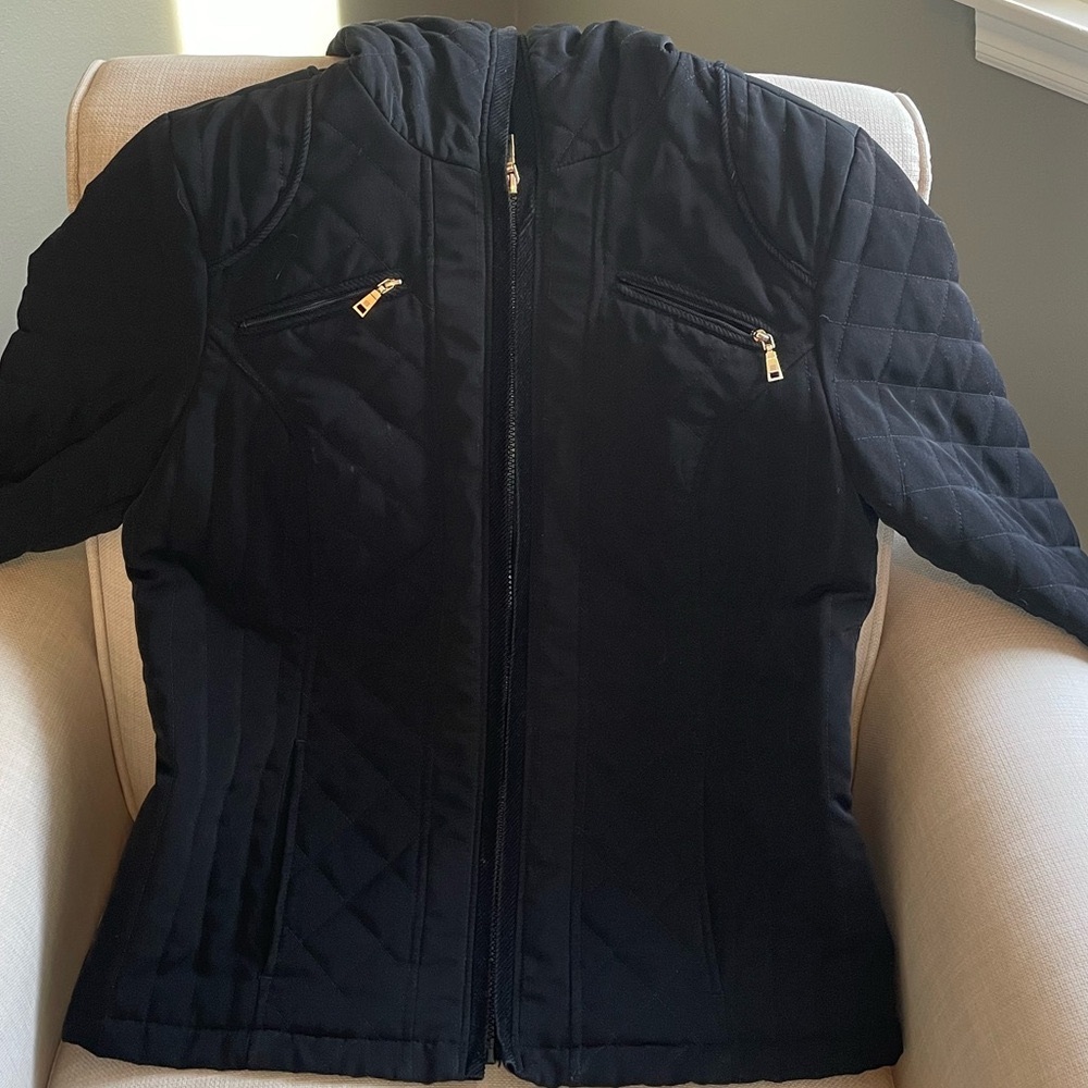Laundry by Design Zip Up Quilted Jacket, Black (Size Medium Petite)